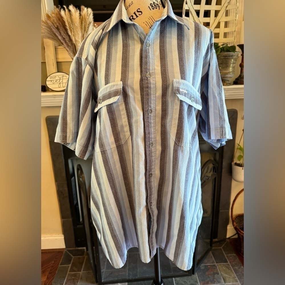 Gabbici Vintage Button Down Shirt Men Women Gray Blue Navy White Cotton Vacay